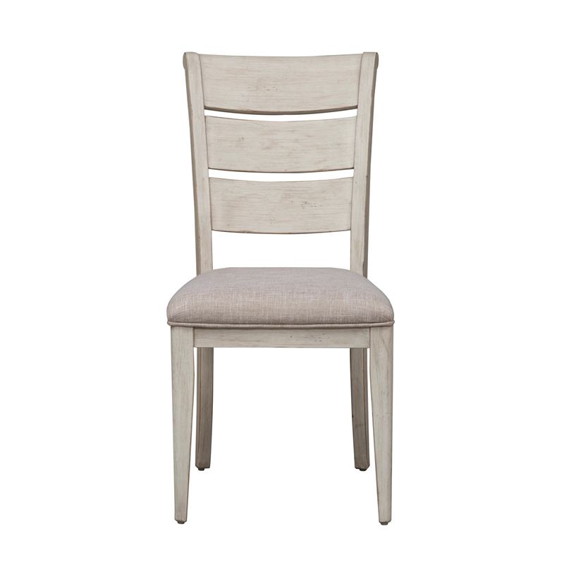 Pemberly Row White Ladder Back Upholstered Side Chair Set of 2 in Khaki