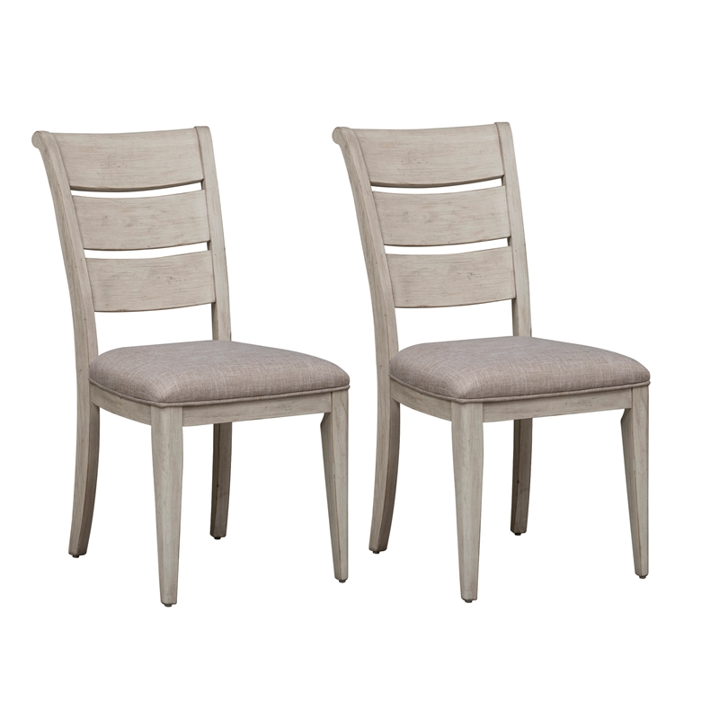 Pemberly Row White Ladder Back Upholstered Side Chair Set of 2 in Khaki