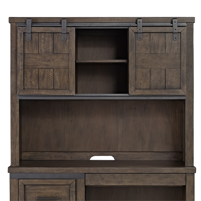Pemberly Row Dark Gray Double Barn Door Hutch with Dovetail Drawers