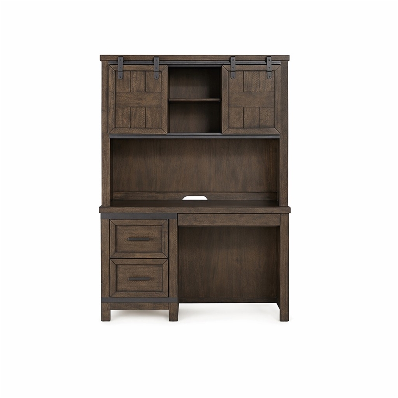 Pemberly Row Dark Gray Double Barn Door Hutch with Dovetail Drawers