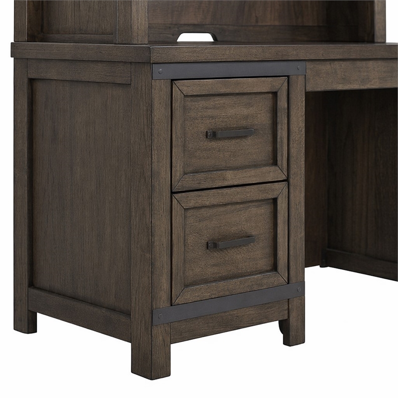 Pemberly Row Dark Gray Double Barn Door Hutch with Dovetail Drawers
