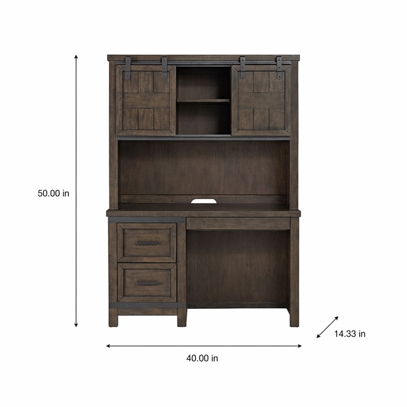 Pemberly Row Dark Gray Double Barn Door Hutch with Dovetail Drawers