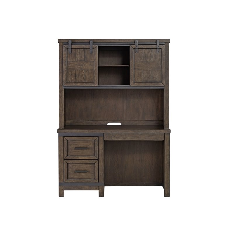 Pemberly Row Dark Gray Double Barn Door Hutch with Dovetail Drawers