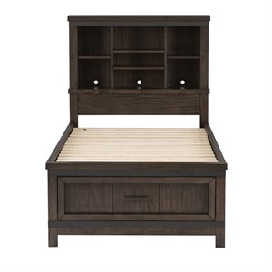 Pemberly Row Dark Gray Twin Bookcase Bed with Storage in Distressed Wood