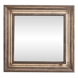 Pemberly Row Contemporary Wood Mirror with Inset LED Lights in Graystone