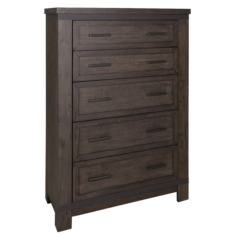 Pemberly Row Dark Gray 5 Drawer Chest with Dovetail Construction