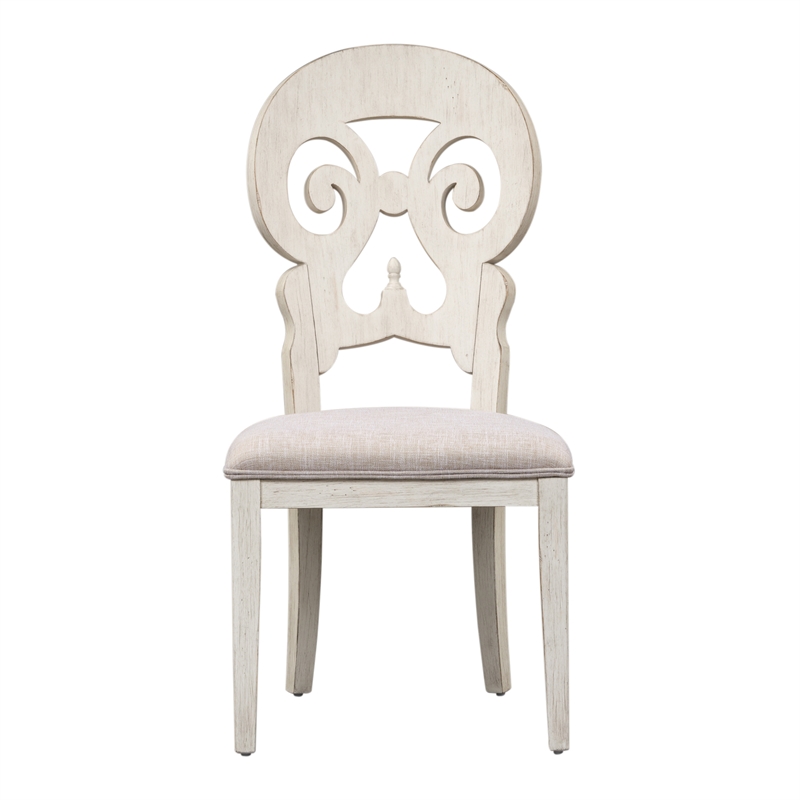 Pemberly Row White Splat Back Side Chair Set of 2 in Khaki Linen