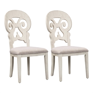 Pemberly Row White Splat Back Side Chair Set of 2 in Khaki Linen