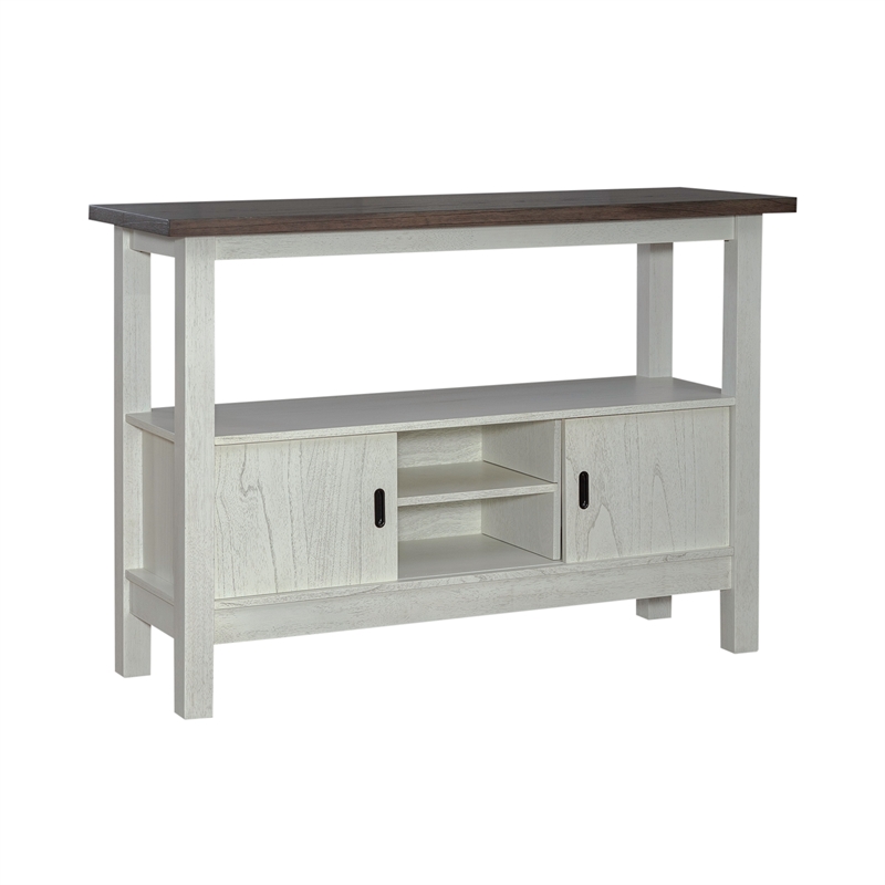 Pemberly Row Sideboard with Sliding Doors and Open Shelf in Textured White