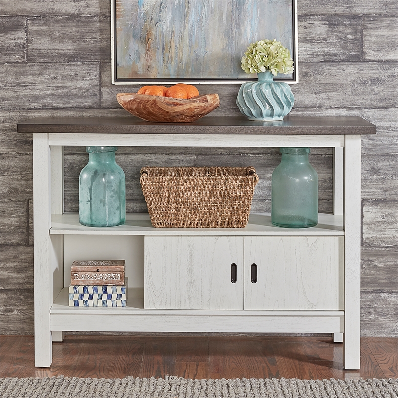 Pemberly Row Sideboard with Sliding Doors and Open Shelf in Textured White
