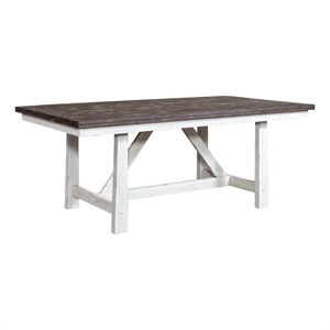 Pemberly Row White Fixed Top Trestle Table with Solid Wood Top