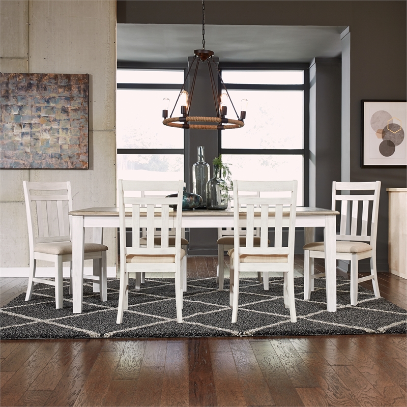 Pemberly Row White 7 Piece Rectangular Table Set with Tufted Chairs