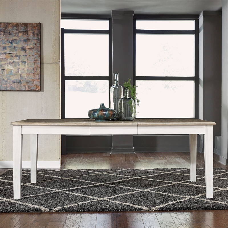 Pemberly Row White 7 Piece Rectangular Table Set with Tufted Chairs