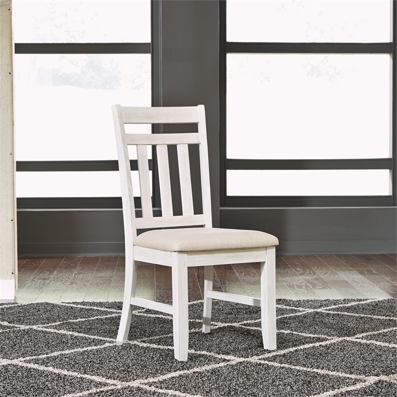Pemberly Row White 7 Piece Rectangular Table Set with Tufted Chairs
