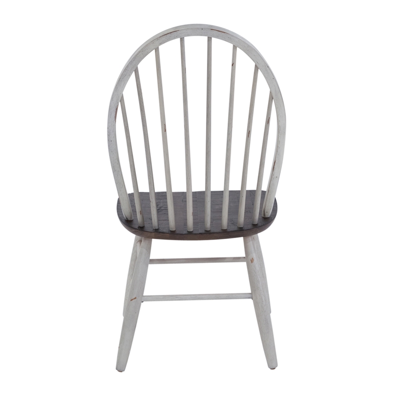 Pemberly Row White Windsor Back Side Chair Set of 2 Heavy Distressing