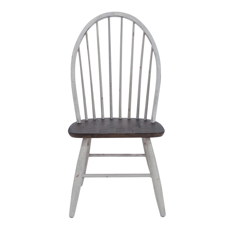 Pemberly Row White Windsor Back Side Chair Set of 2 Heavy Distressing