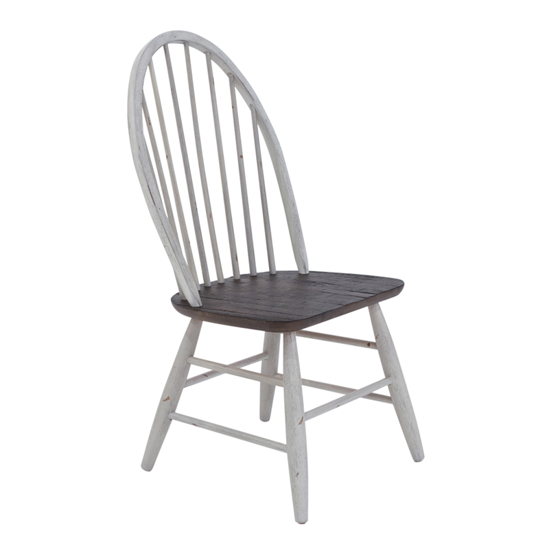 Pemberly Row White Windsor Back Side Chair Set of 2 Heavy Distressing