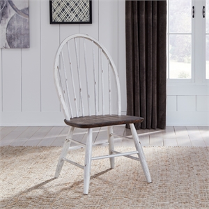 Pemberly Row White Windsor Back Side Chair Set of 2 Heavy Distressing