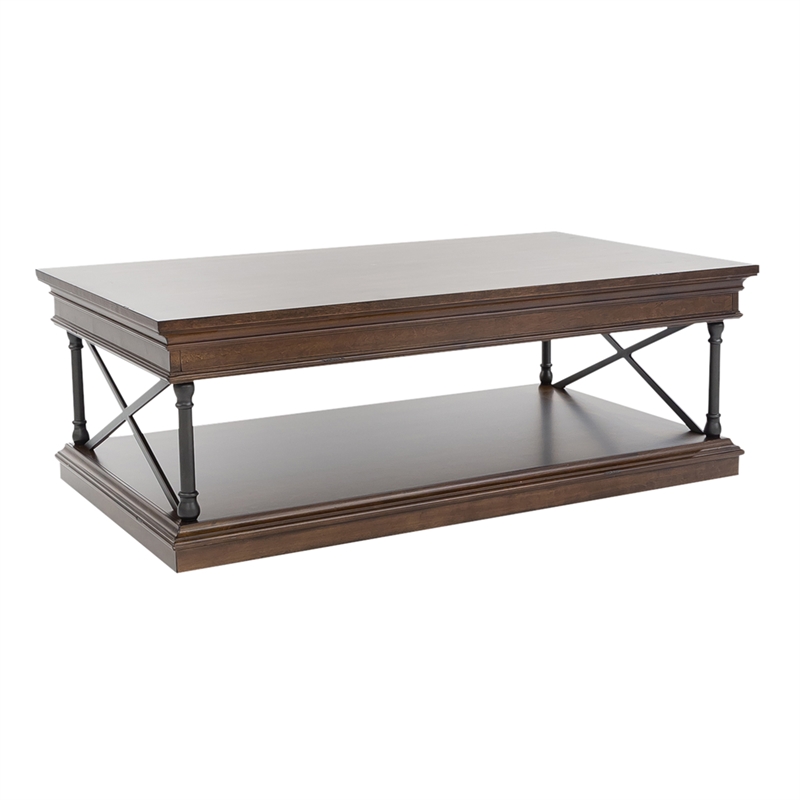 Pemberly Row Rectangular Cocktail Table with Casters and X Metal Accents