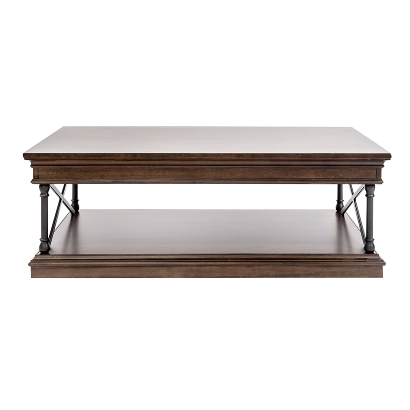 Pemberly Row Rectangular Cocktail Table with Casters and X Metal Accents