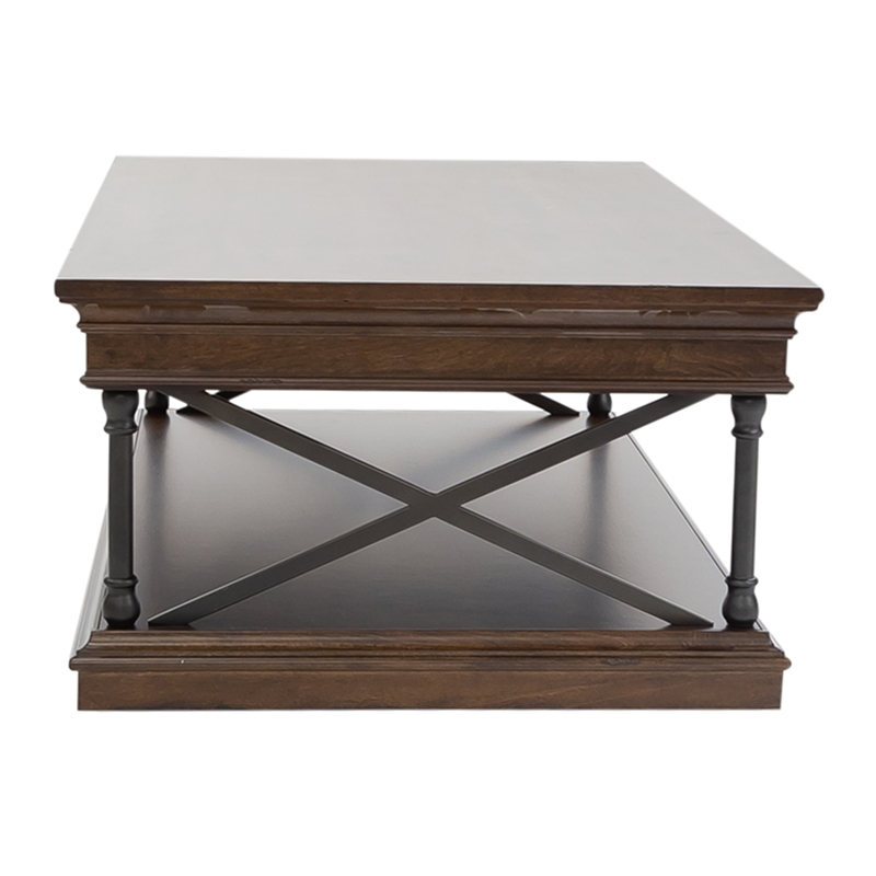 Pemberly Row Rectangular Cocktail Table with Casters and X Metal Accents