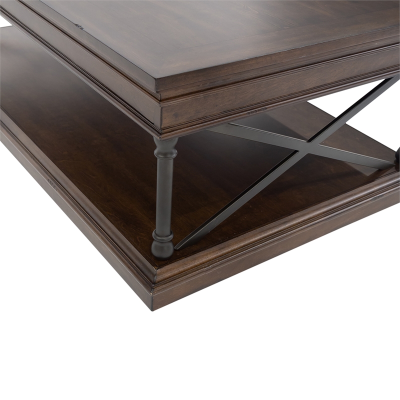 Pemberly Row Rectangular Cocktail Table with Casters and X Metal Accents