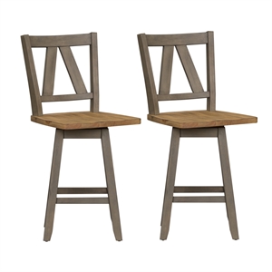 Pemberly Row Light Gray Counter Height Swivel Chair Set of 2 with V Design