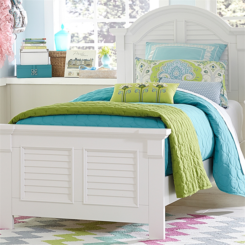 Pemberly Row Full Panel Bed in Oyster White Finish with Louvered Accents