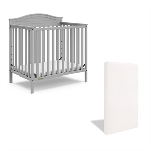 Pemberly Row Mini Convertible Crib in Pebble Gray with Foam Mattress
