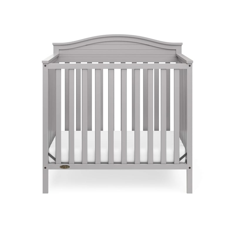 Pemberly Row Mini Convertible Crib in Pebble Gray with Foam Mattress