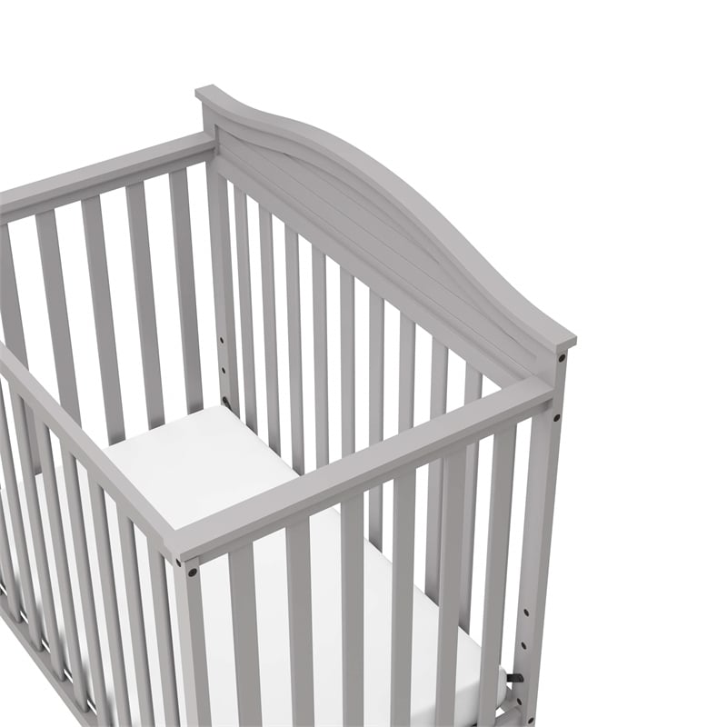 Pemberly Row Mini Convertible Crib in Pebble Gray with Foam Mattress