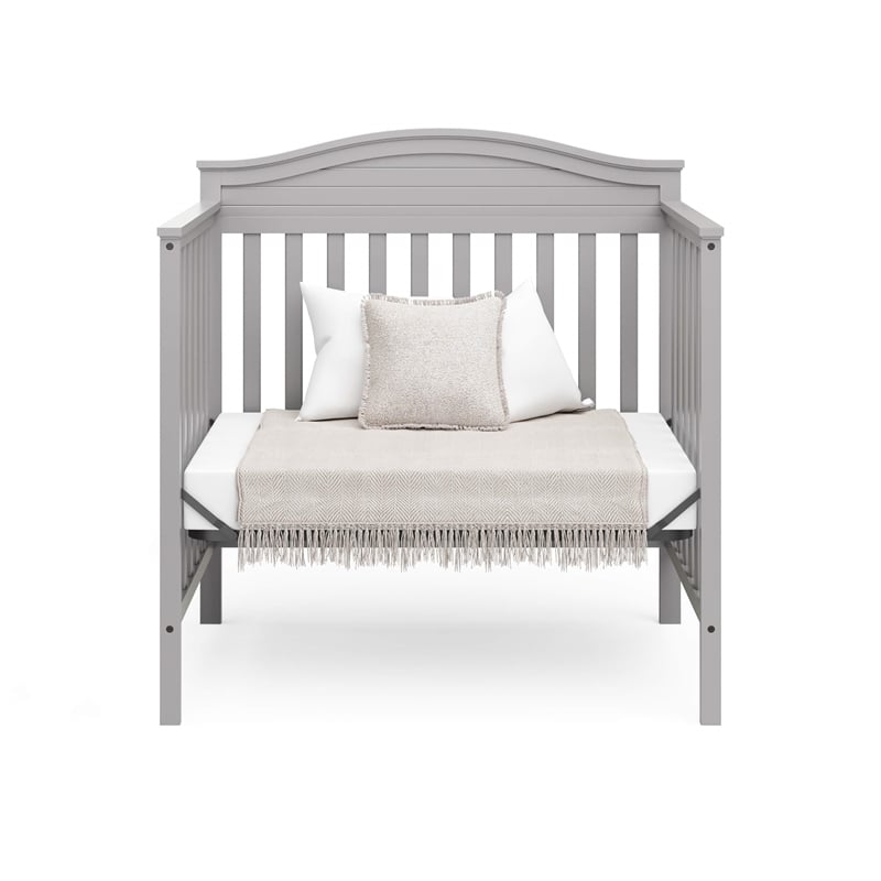 Pemberly Row Mini Convertible Crib in Pebble Gray with Foam Mattress