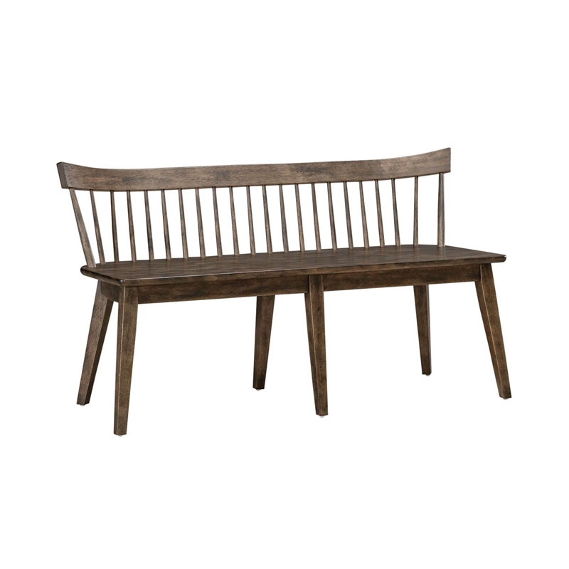 Pemberly Row Spindle Back Bench with Tapered Legs in Rustic Brown