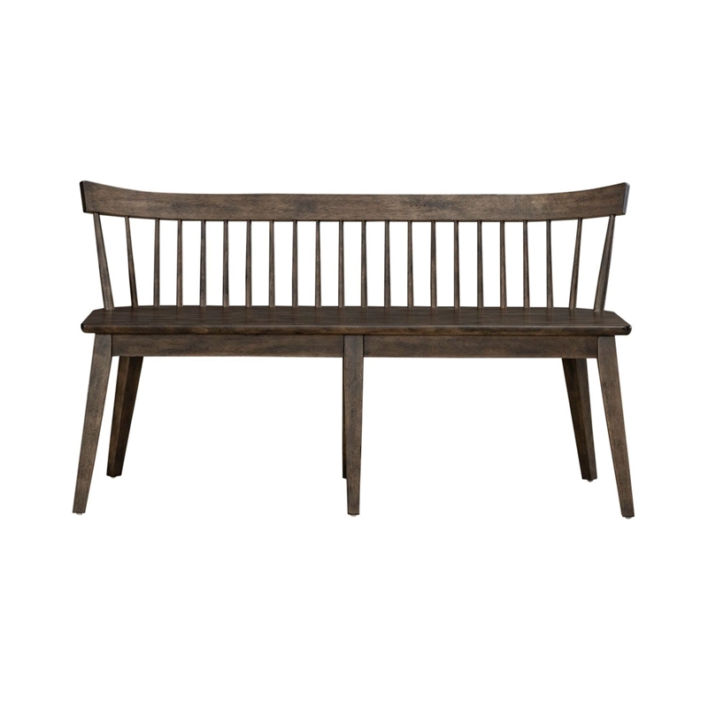 Pemberly Row Spindle Back Bench with Tapered Legs in Rustic Brown