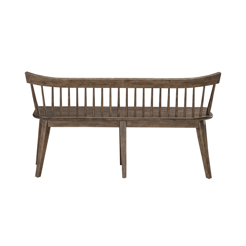 Pemberly Row Spindle Back Bench with Tapered Legs in Rustic Brown