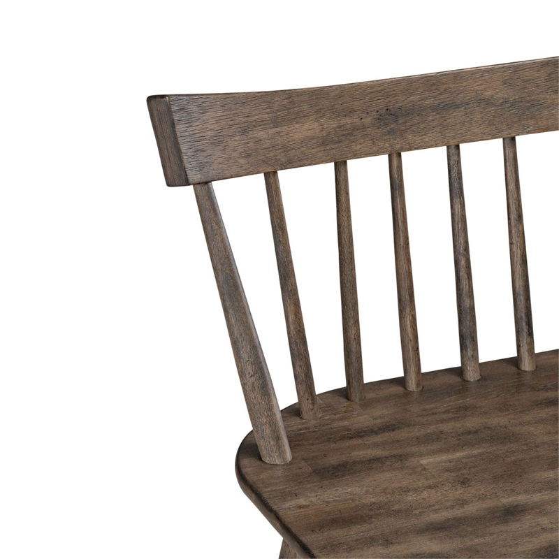Pemberly Row Spindle Back Bench with Tapered Legs in Rustic Brown
