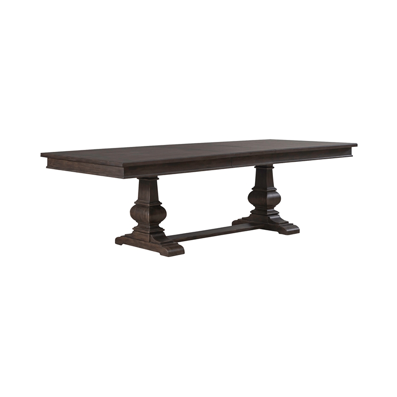 Pemberly Row Trestle Table Set with Easy Glide Leaf in Brown