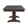 Pemberly Row Trestle Table Set with Easy Glide Leaf in Brown