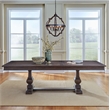 Pemberly Row Trestle Table Set with Easy Glide Leaf in Brown