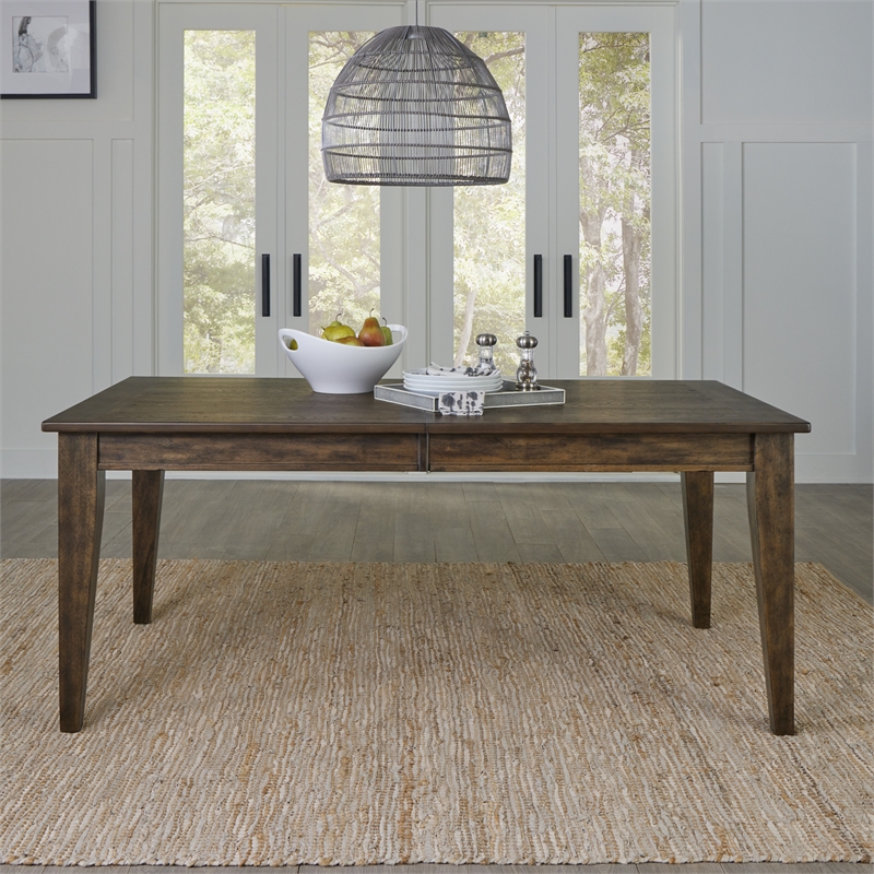 Pemberly Row Rectangular Leg Table with Breadboard Veneer in Rustic Brown