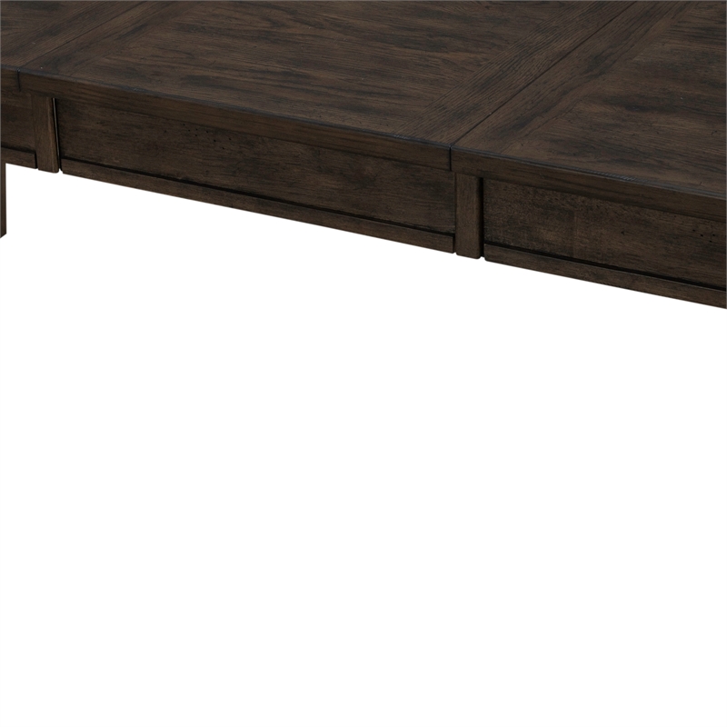 Pemberly Row Rectangular Leg Table with Breadboard Veneer in Rustic Brown