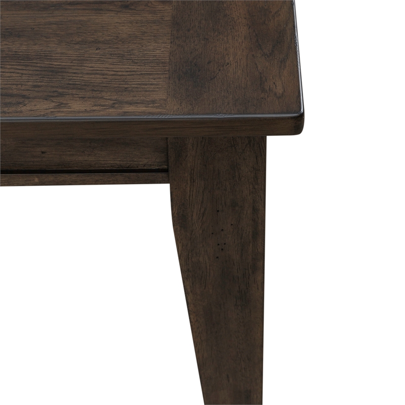 Pemberly Row Rectangular Leg Table with Breadboard Veneer in Rustic Brown