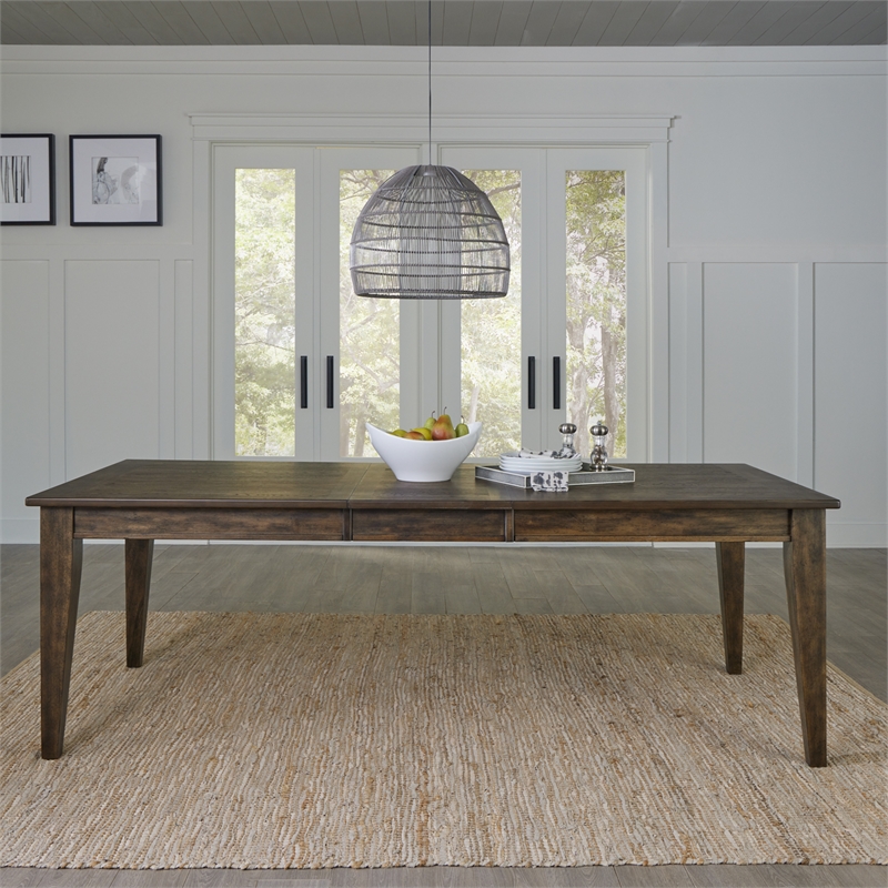 Pemberly Row Rectangular Leg Table with Breadboard Veneer in Rustic Brown