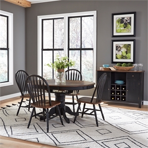 Pemberly Row 5 Piece Wood Pedestal Dining Table Set in Black