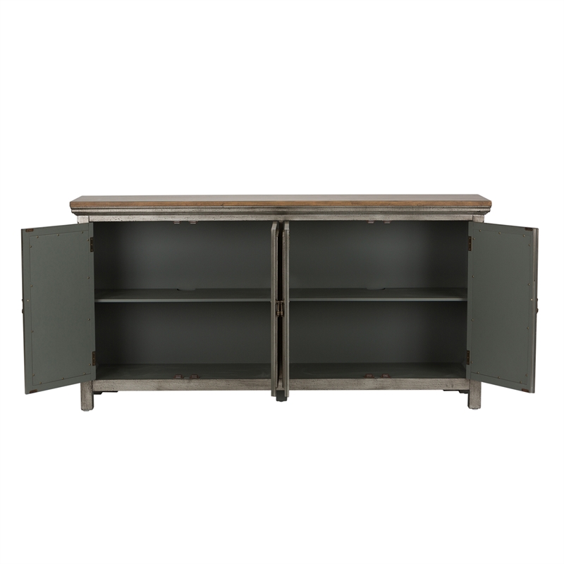 Pemberly Row Multi 4 Door Accent Cabinet with Wire Management in Brown