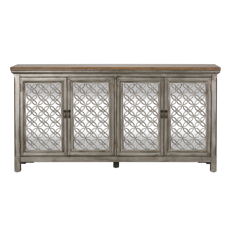 Pemberly Row Multi 4 Door Accent Cabinet with Wire Management in Brown