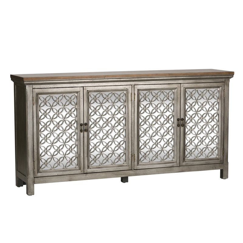 Pemberly Row Multi 4 Door Accent Cabinet with Wire Management in Brown