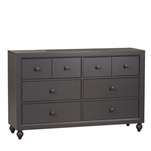 Pemberly Row Dresser & Mirror in Dark Gray with Bun Feet Design
