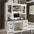 Pemberly Row White Credenza and Hutch Home Office Desk with Wire Management