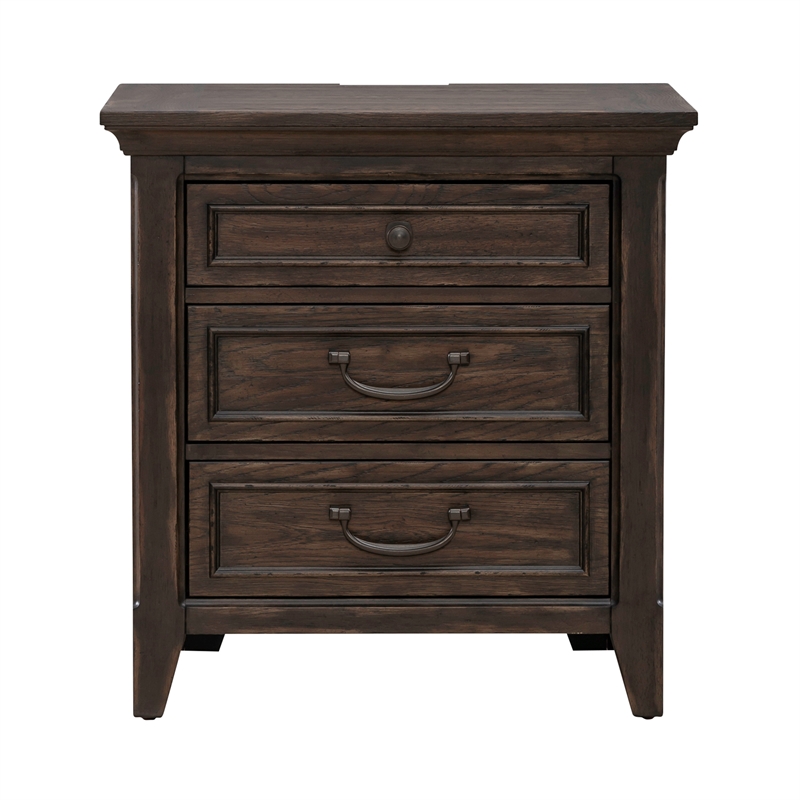 Pemberly Row Nightstand with Charging Station in Brown Wood Finish